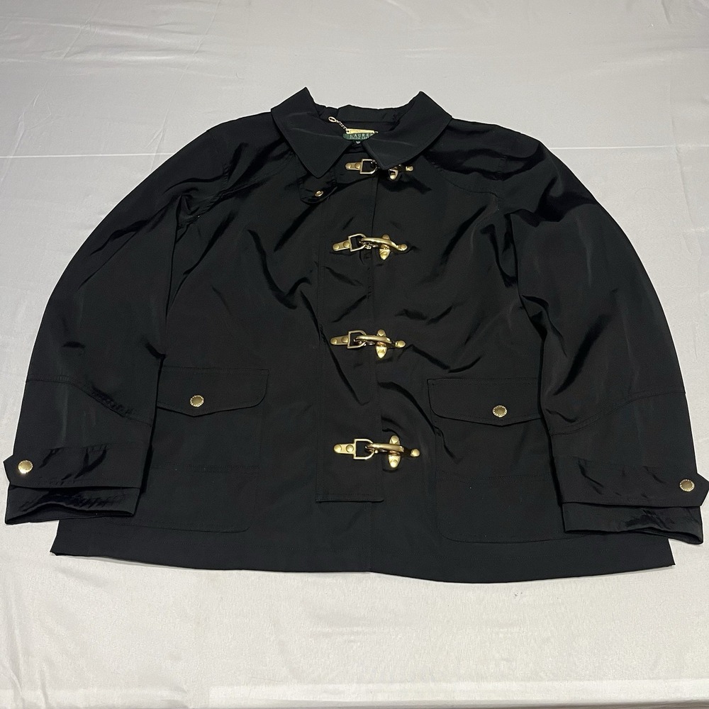 Lauren Ralph Fireman Jacket Womens 2X Black Utility Collared Lobster Clasp